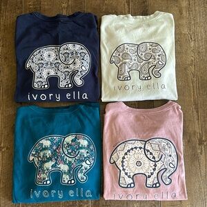 Ivory Ella 4 Graphic T-Shirts in Navy, Teal, Light Blue, Lilac